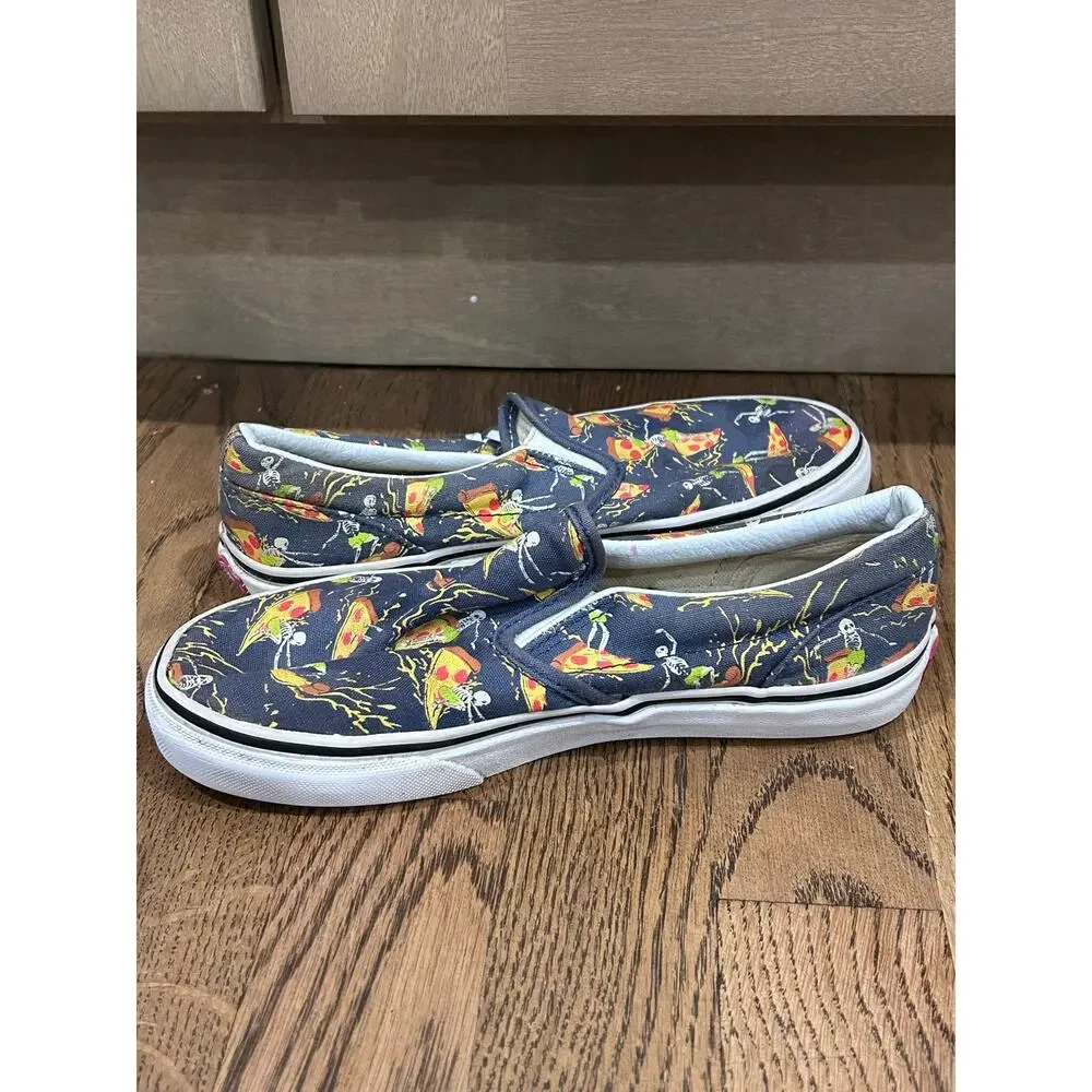 Vans Classic SlipOn Pizza Surf Vintage Indigo Skeleton Shoe Youth Sz 3 Halloween